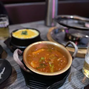 you can choose kimchi stew or  danjang stew if you order combination. Personelly, I can finish dinner with is alone.