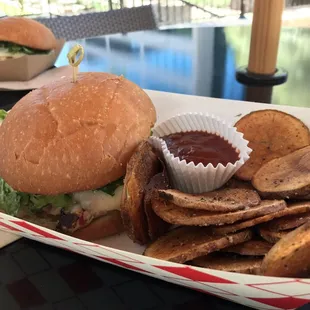 Turkey burger and potato rounds!