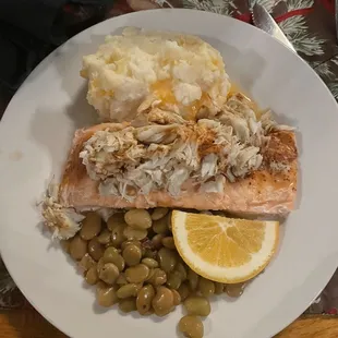 Salmon with lump crab meat