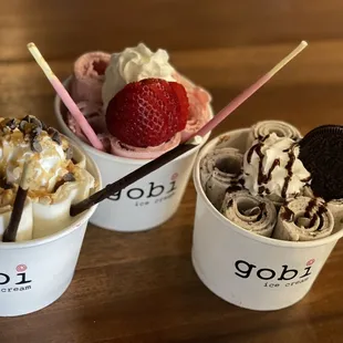 (Left  right)  Salted Carmel; Strawberry; Cookies and Cream.