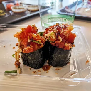 a close up of a sushi roll