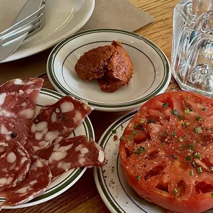 two plates of food on a table