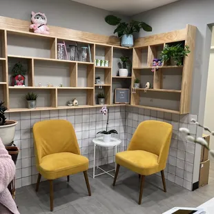 a woman in a waiting room