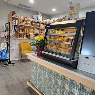 the inside of a bakery