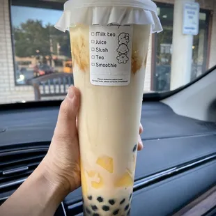 Brown Sugar Creme Brulee with pudding and boba.