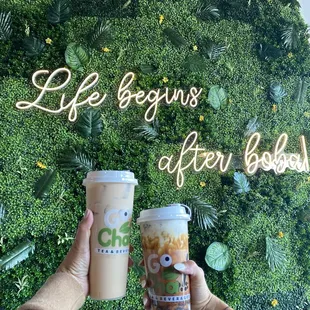 House Milk tea on the left and brown sugar oreo on right.