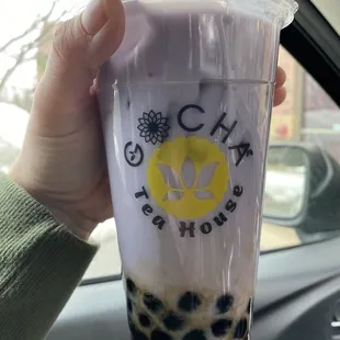 Large Taro Milk Tea- not overly sweet, plenty of pearls