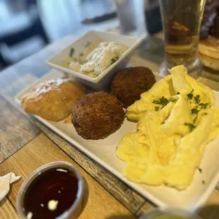 Salmon Croquettes with eggs and grits