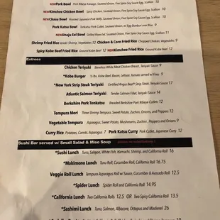 Lunch menu