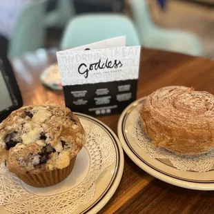 Blueberry lemon muffin and Sunrise bun