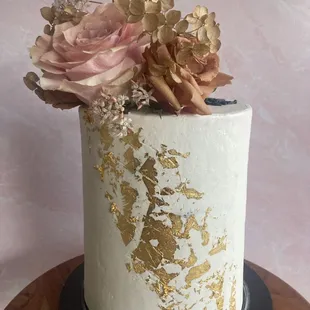 24k gold foil, pink and brown flowers