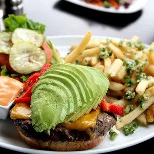 Godfather's Fresh California Burger With Truffle Garlic Fries and Homemade Chipotle Aioli