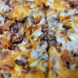 a cheese and sausage pizza