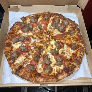 Large pepperoni and Italian sausage.