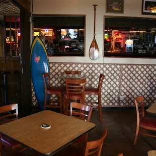 Entertainment room looking up into bar area