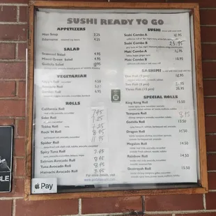 a menu for sushi ready to go