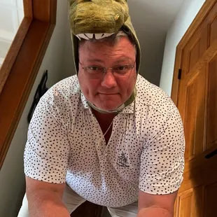 owner acting as t-rex