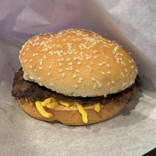 Plain burger with mayo and cheese (shredded cheese lol)