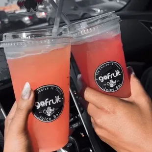 Strawberry lemonade and watermelon juices