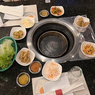 a hot pot with a lot of food on it