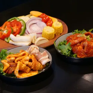 Veggies, Pork Belly, &amp; Spicy Pork Belly!