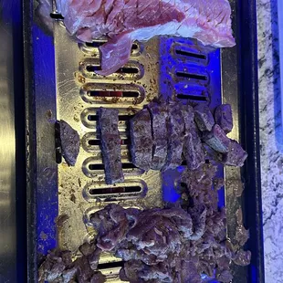 Thick cut pork belly and steak.