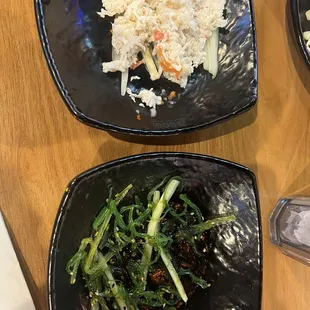 Crab salad and seaweed salad, very generous portions.