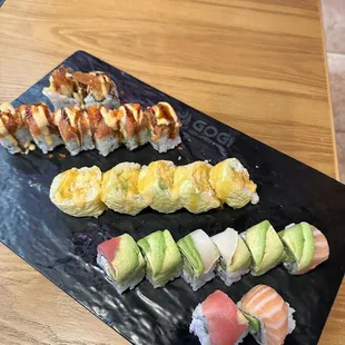 Bamboo roll, Mango Delight, Rainbow roll