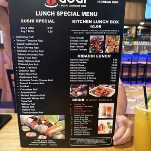 Lunch special menu