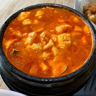 Soondubu Jjigae + grilled kimchi.
