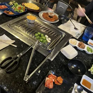 a table full of asian food