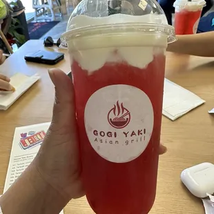 Strawberry Green Tea with Milk Foam! So GOOD!