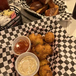 Sea Food Hushpuppies and Garlic Bread