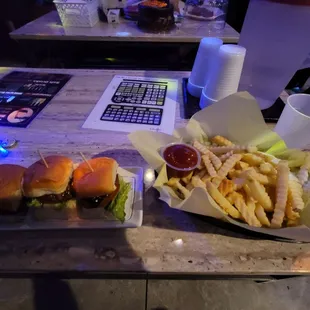 Teriyaki sliders and fries