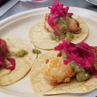 Fried chicken tacos!!! Yummy