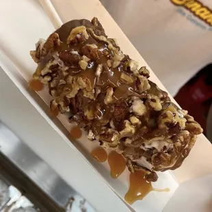 Banana pop with caramel drizzle