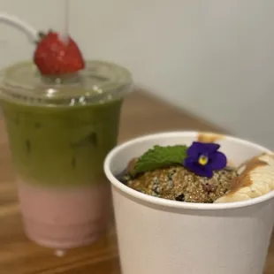 Strawberry Matcha and Almond Butter Açaí