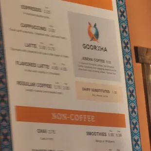 Closer look at coffee menu