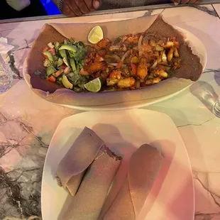 two plates of food on a table