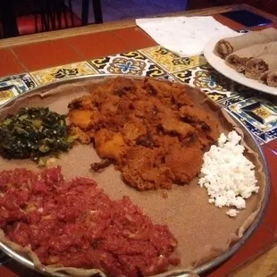 Firfir + Kitfo (raw beef)