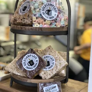 a display of food items
