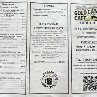 Back of menu