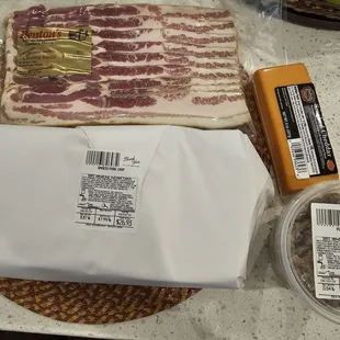 Smoked bacon, some smoked pork chops, and some fixins.