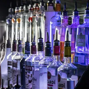 a row of liquor bottles