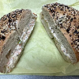 Everything bagel with veggie spread