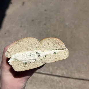 Plain bagel with chive cream cheese