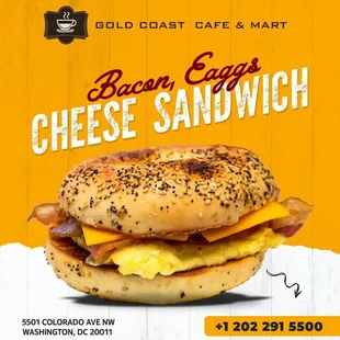 freshly cracked egg,becon  &amp; chees with bagel