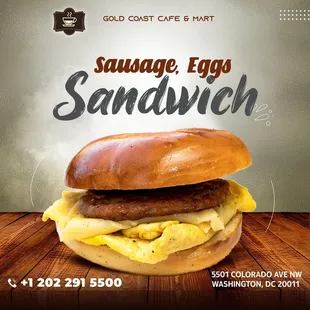 a sandwich with eggs and sausage