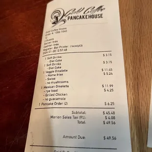 Receipt showing one entree and a drink cost me around $28 plus my husband's meal.