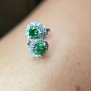 Green and white diamond earrings